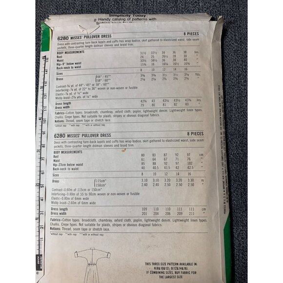 Simplicity Misses Dress Sewing Pattern sz 12 - 16 6280 - uncut - Picture 5 of 11